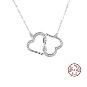 Sterling Silver Two Hearts Pendant Necklace 925 Silver CZ Adjustable 16–18 Inch